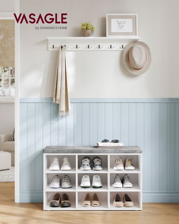 Cubbie Shoe Cabinet with Cushion Seat and Adjustable Shelves - Storage Bench for Entryway