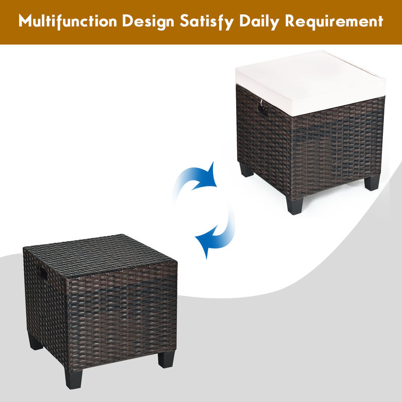 2 Pieces Patio Rattan Ottoman Set with Removable Cushions