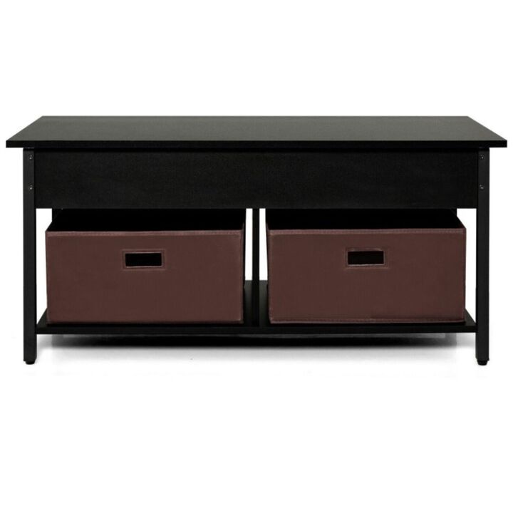 Hivvago FarmHouse Black Lift-Top Multi Purpose Coffee Table with 2 Storage Drawers Bins