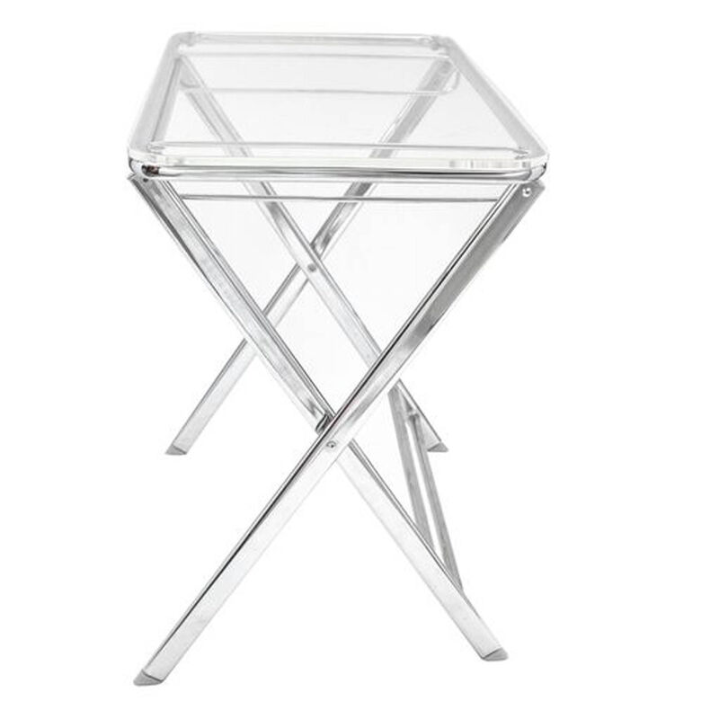 LeisureMod  24 x 25 x 17 in. Victorian Foldable End Side Table Tray, Clear