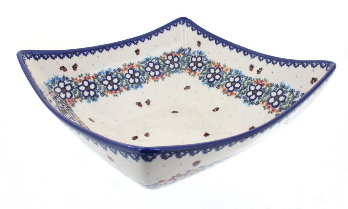 Blue Rose Polish Pottery Garden of Blue Large Square Bowl