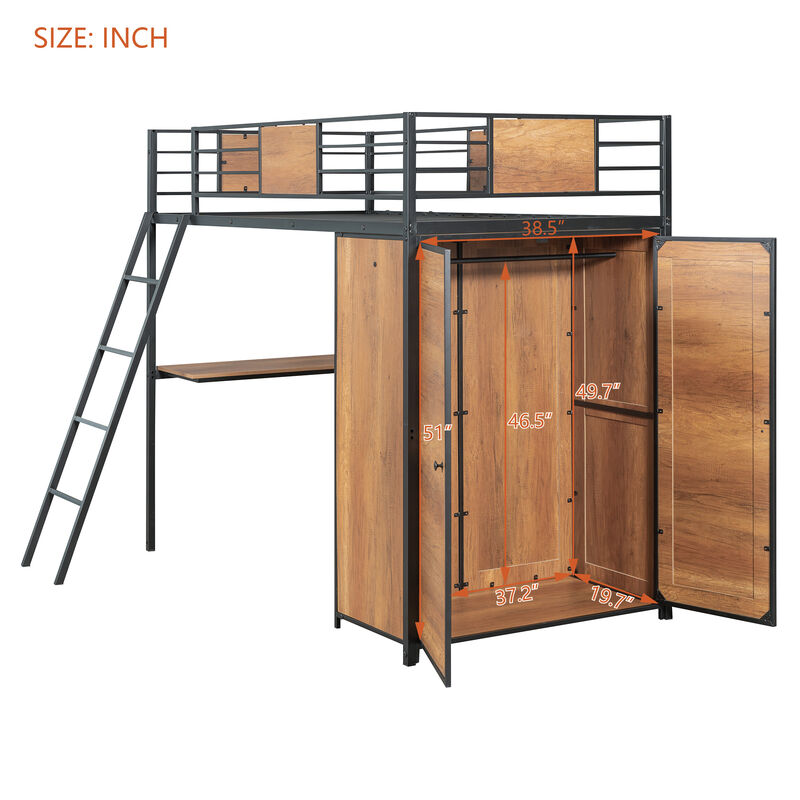 Merax Loft bed with L-shape Desk and Wardrobe