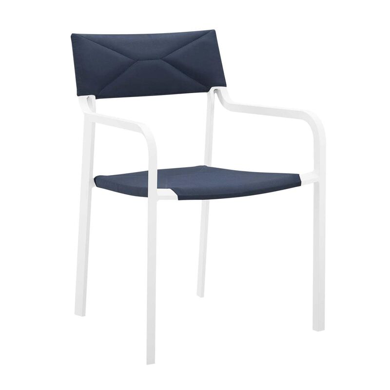 Modway Raleigh 34" Modern Fabric Outdoor Patio Armchair in White/Navy (Set of 2)