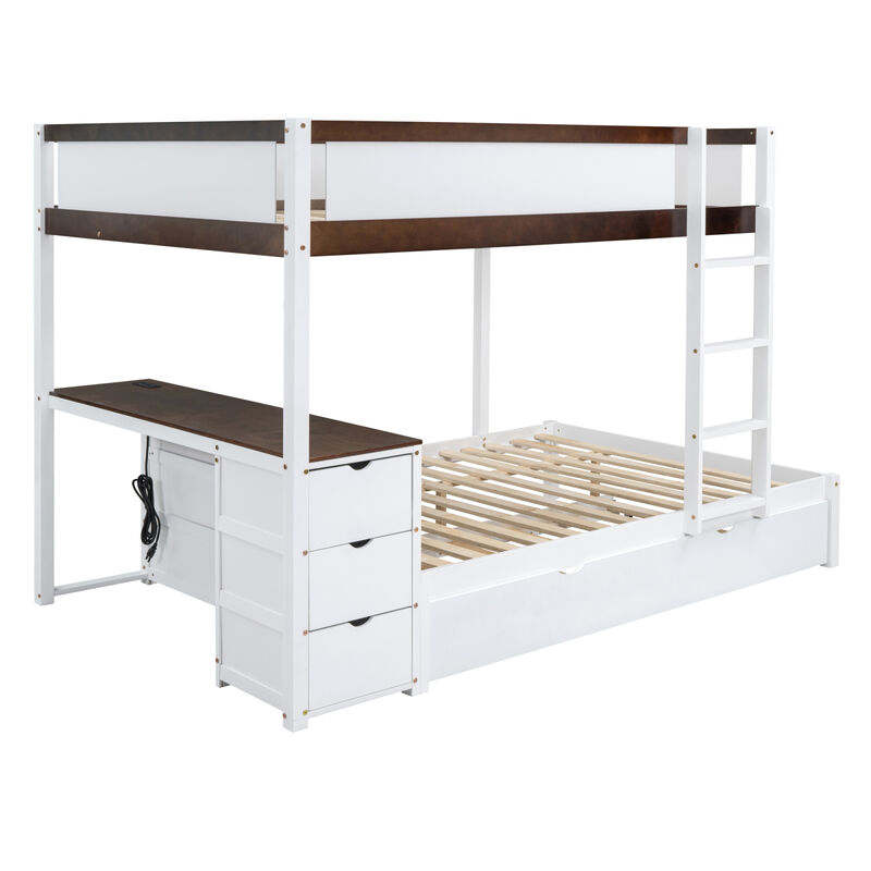 Full Over Full Bunk Bed With Twin Size Trundle, Storage And Desk