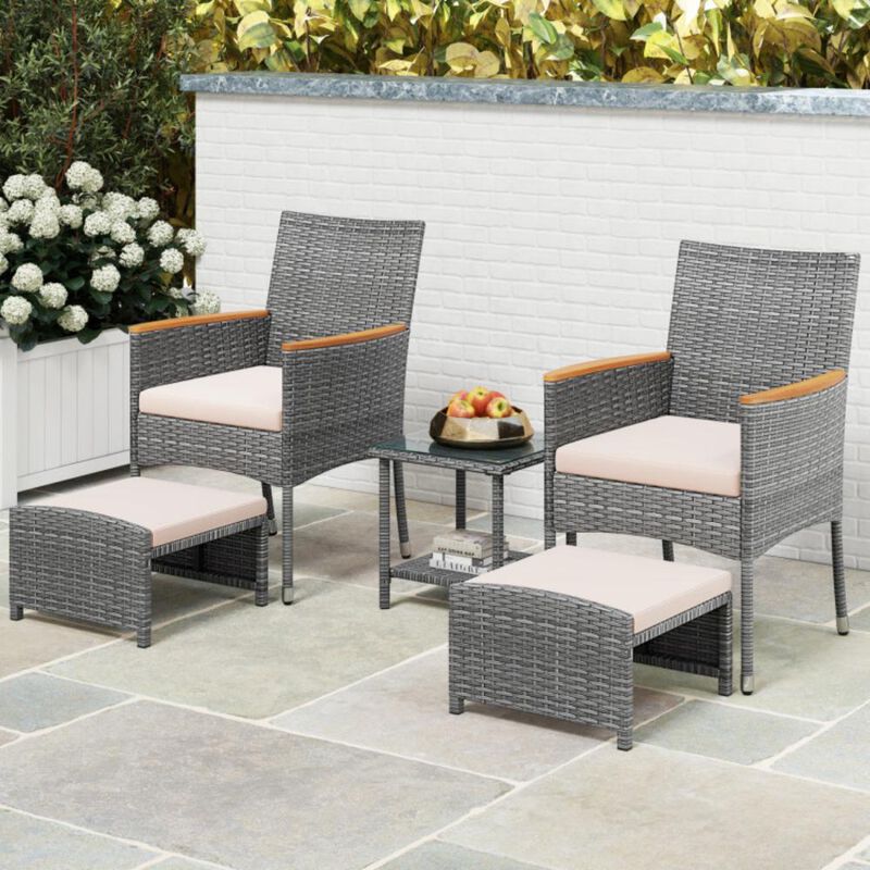 Hivvago 5 Pieces Patio Conversation Set with Soft Cushions and Ottomans