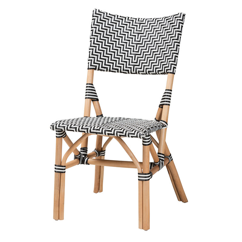 bali & pari Wagner Modern French Black and White Weaving and Natural Rattan Bistro Chair