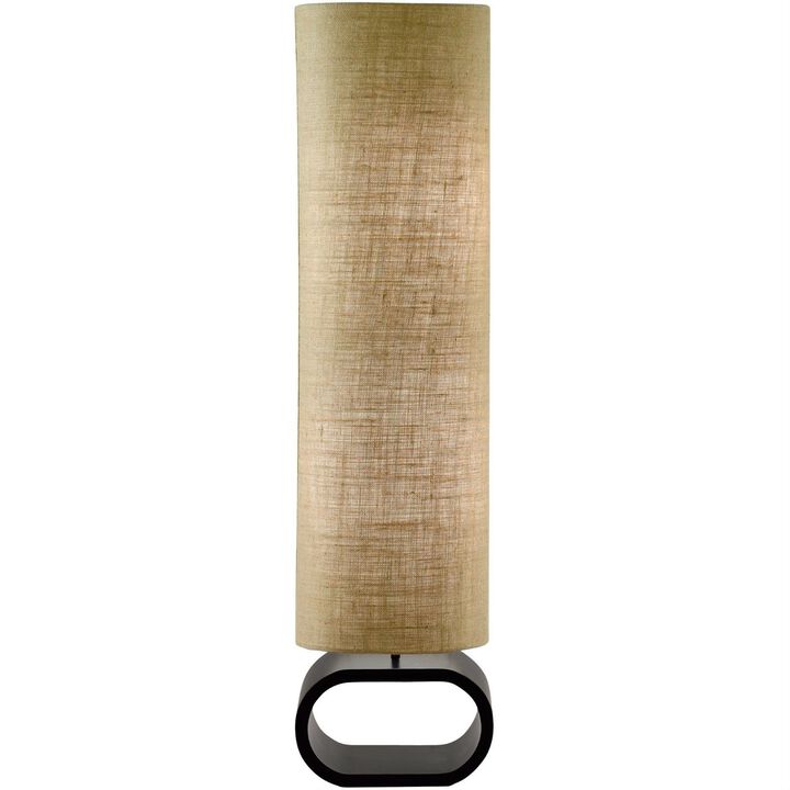 Hivvago Cylinder Shape Medium Brown Burlap Floor Lamp with Bent Wood Base
