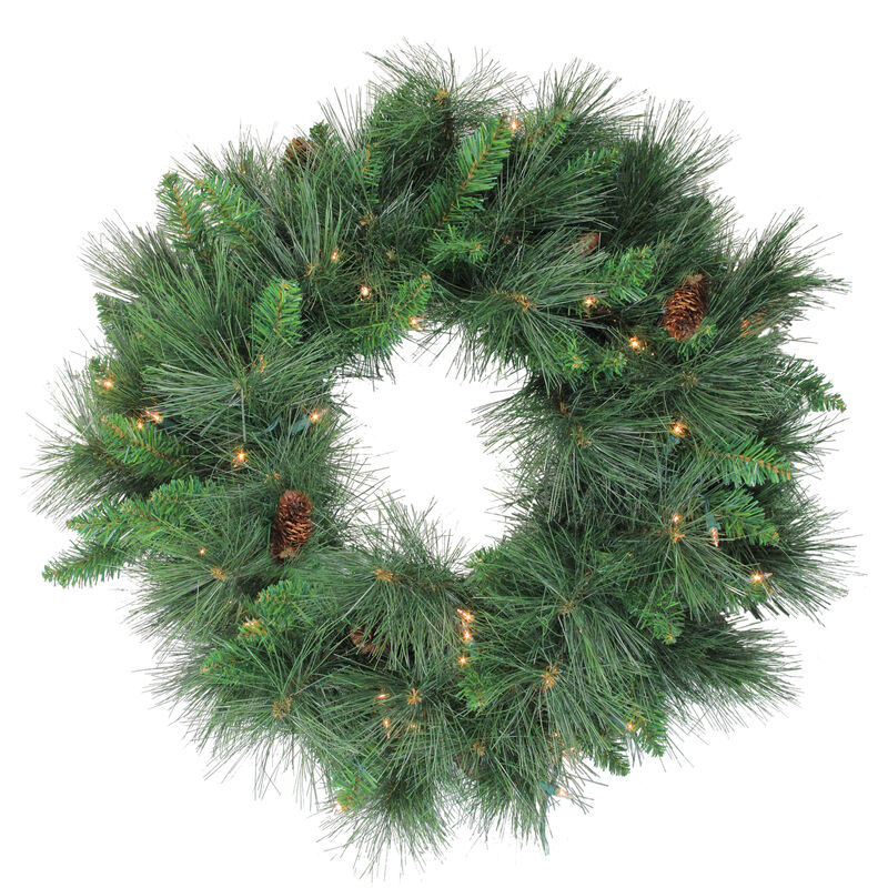 Pre-Lit White Valley Pine Artificial Christmas Wreath  24-Inch  Clear Lights