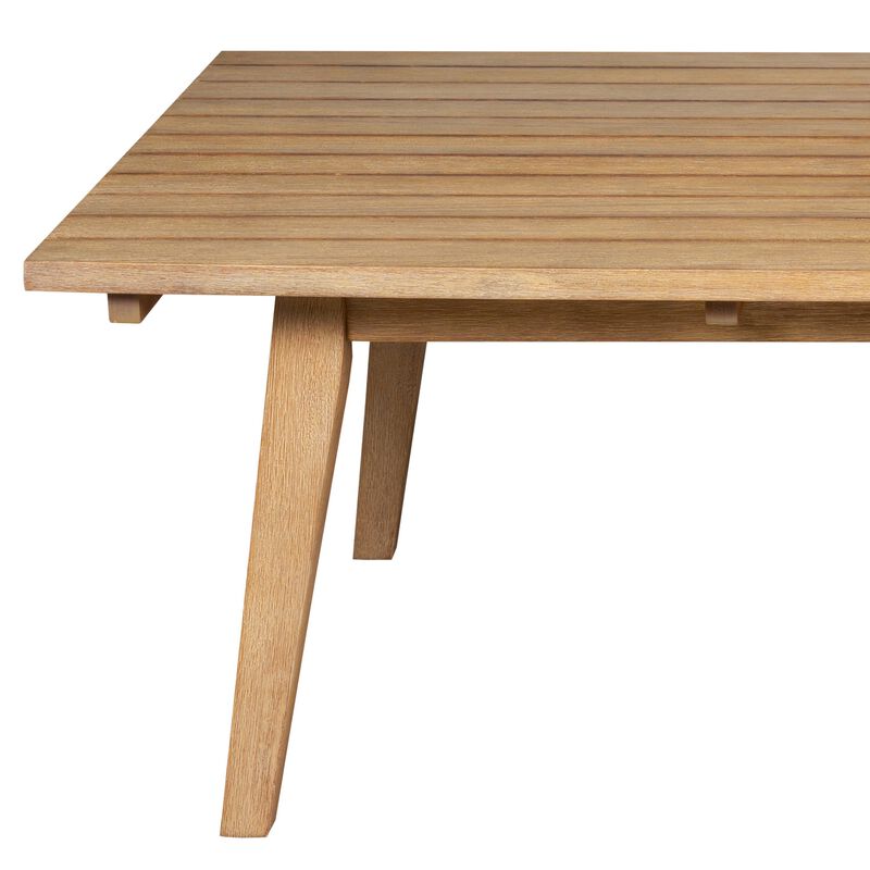 Ann 51 Inch Outdoor Patio Coffee Table, Natural Eucalyptus Wood, Slatted - Benzara