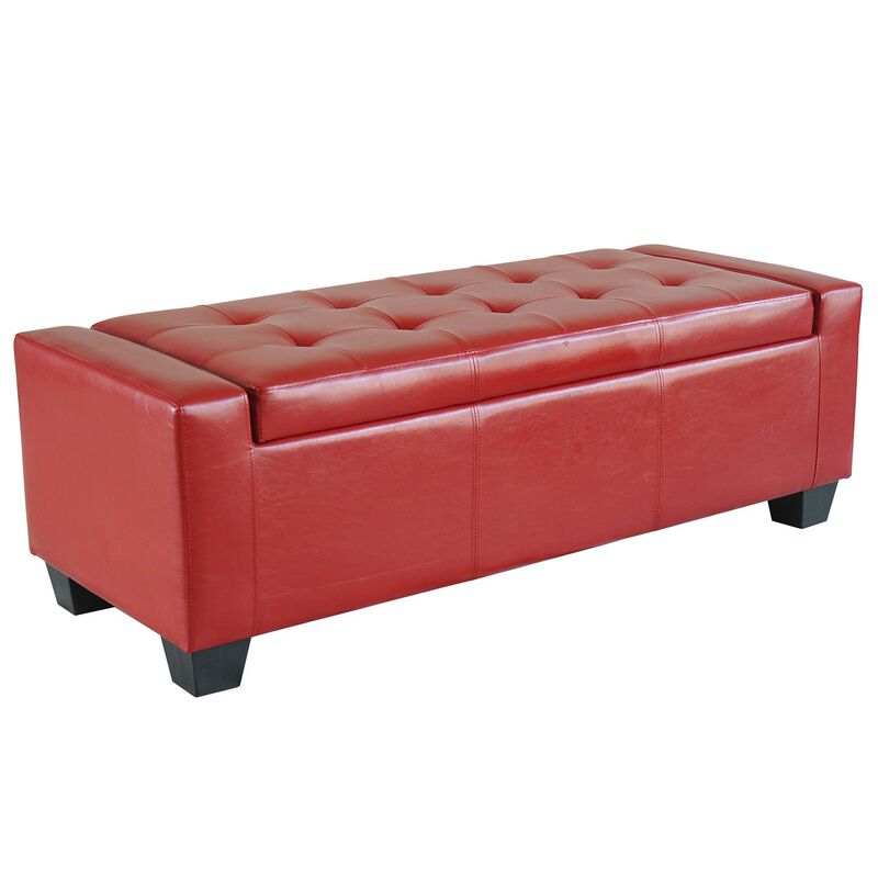 Vibrant Storage Seat: 50.5" Red Faux Leather Tufted Ottoman for Entryways