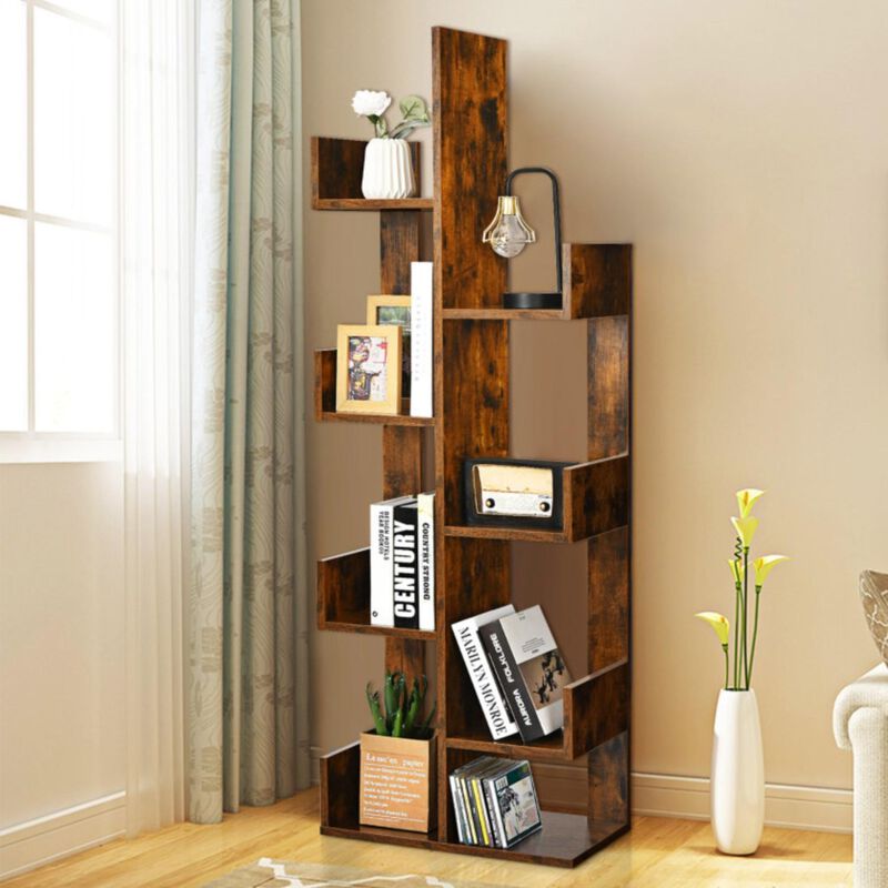 Hivago 8-Tier Bookshelf Bookcase with 8 Open Compartments Space-Saving Storage Rack
