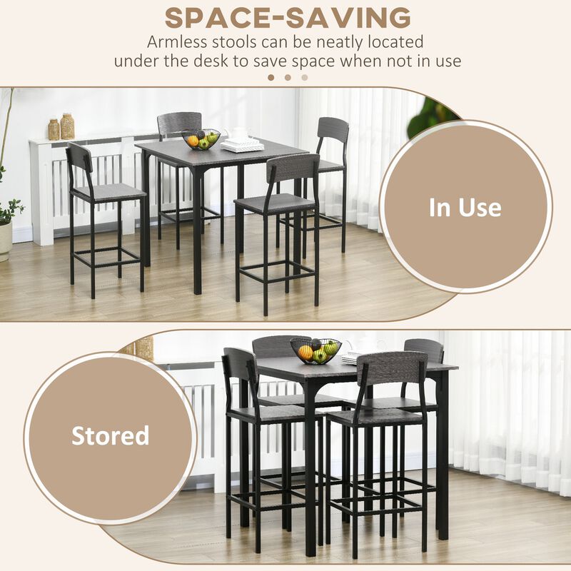 Counter Height Dining Set: 4-Person, Square Table, Metal Legs, Gray