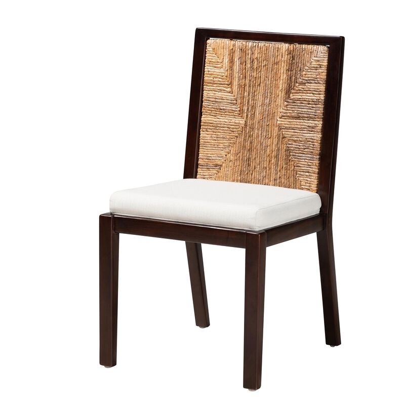 bali & pari Joana Modern Bohemian Dark Brown Mahogany Wood and Natural Seagrass Dining Side Chair