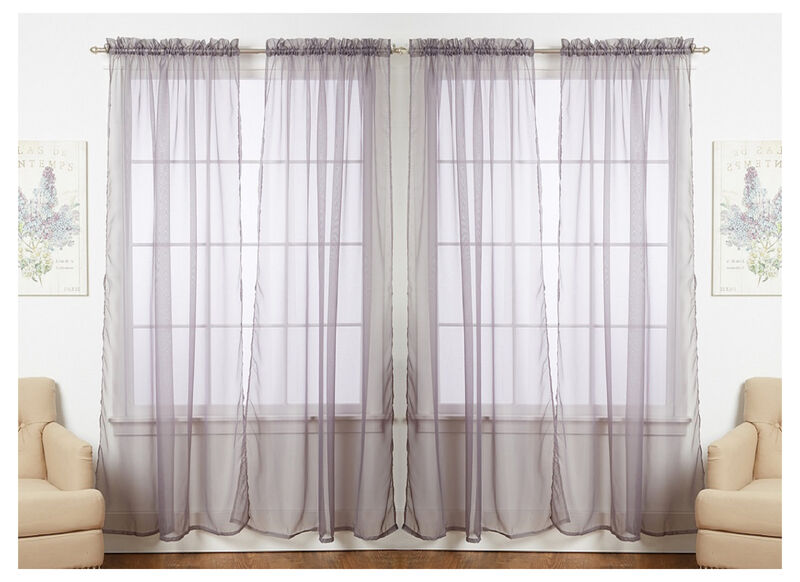 J&V TEXTILES Solid Sheer Window Curtain Panels- Set of 4