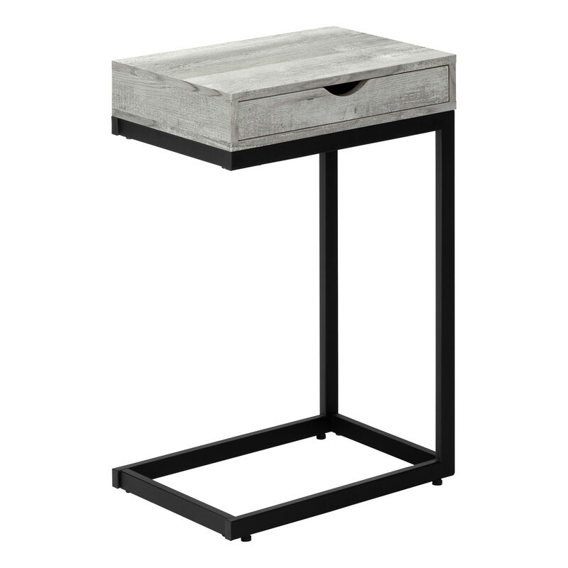 Monarch Specialties I 3407 Accent Table, C-shaped, End, Side, Snack, Storage Drawer, Living Room, Bedroom, Metal, Laminate, Grey, Black, Contemporary, Modern