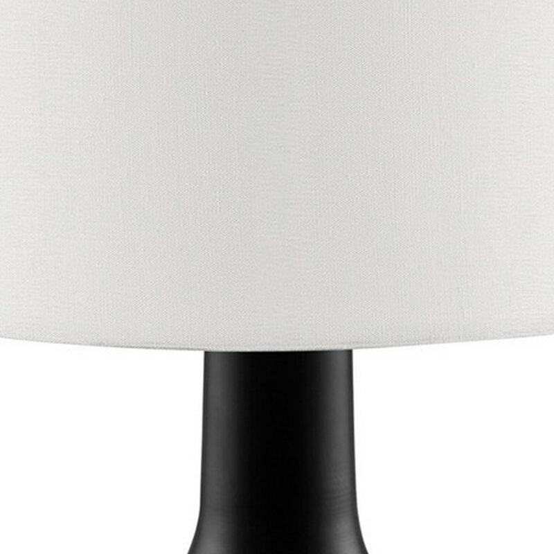 Table Lamp with Teardrop Metal Base and Fabric Shade, Black-Benzara