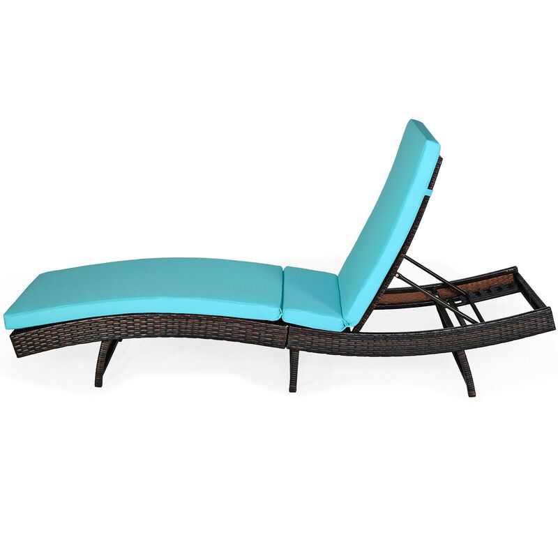 Patio Folding Adjustable Rattan Chaise Lounge Chair with Cushion