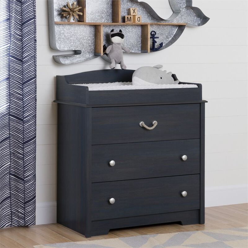 Hivvago Nautical Nursery 3 Drawer Rope Handle Baby Changing Table