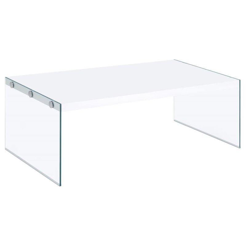 Coaster Opal Rectangular Coffee Table With Clear Glass Legs White High Gloss