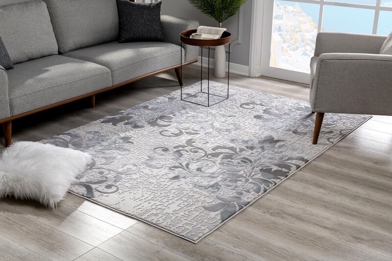 Oasis Contemporary Abstract Floral Grey Beige Indoor Area Rug