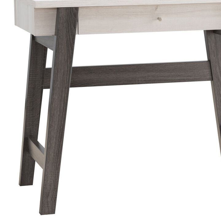 36 Inch Modern Console Sofa Side Table, 2 Tone Wood, White, Distressed Grey - Benzara