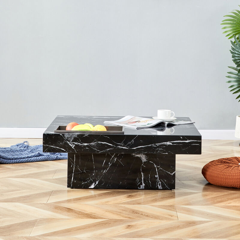 Modern MDF coffee table with elegant black patterns