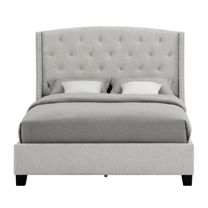 Elle King Size Bed, Tufted Wingback Headboard, Dove Gray Upholstery