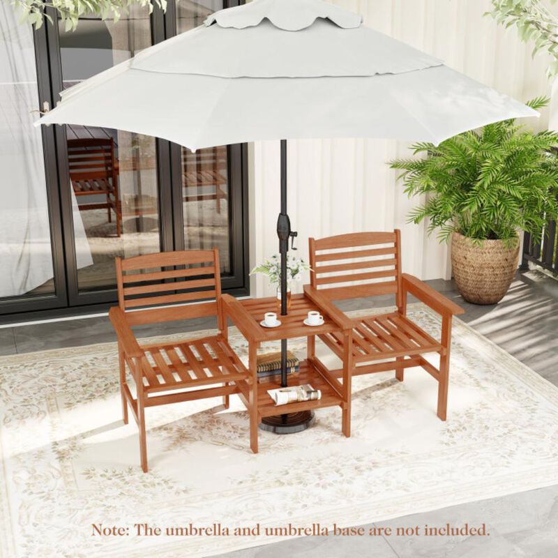 Hivvago Outdoor Patio Wood 2-Seat Conversation Set with Coffee Table and Umbrella Hole