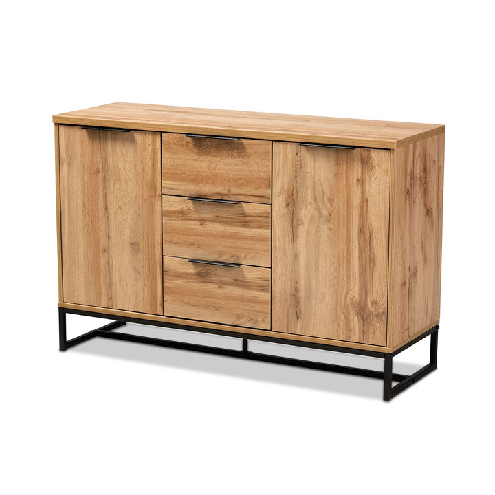 Baxton Studio Reid Modern Industrial Oak Finished Wood 3 Drawer Sideboard Buffet