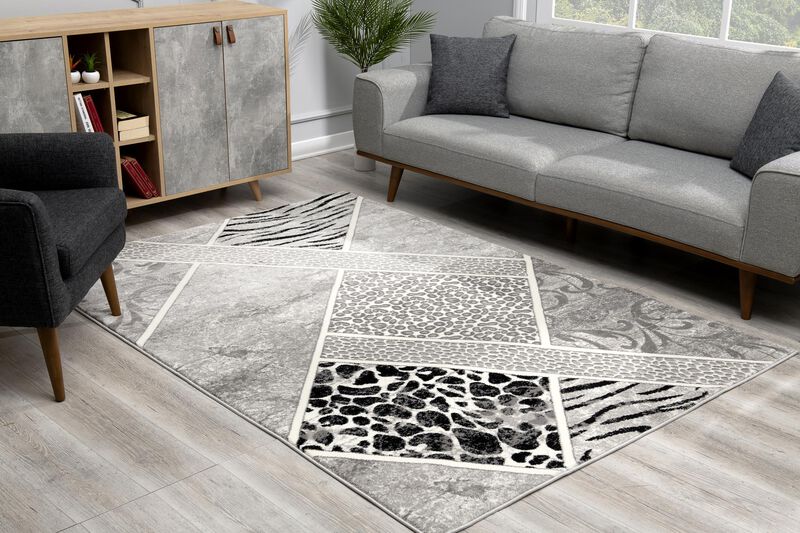 Montage Modern Geometric Animal Print Grey Black Indoor Area Rug