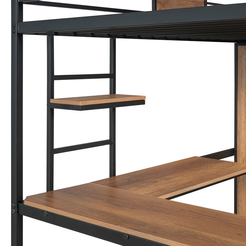 Merax Loft bed with L-shape Desk and Wardrobe