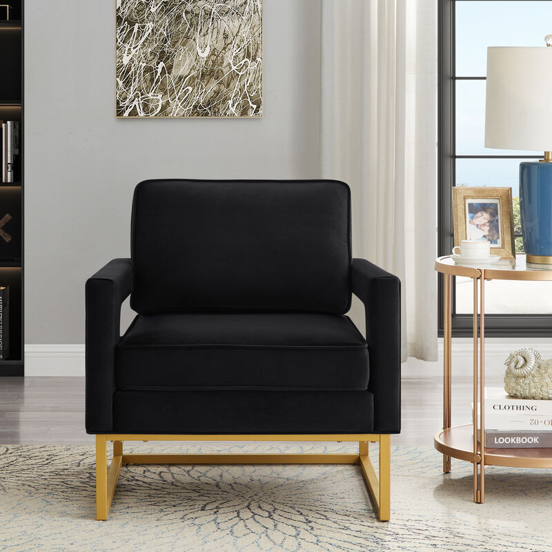 Merax Modern Velvet Accent Chair with Gold Metal Base