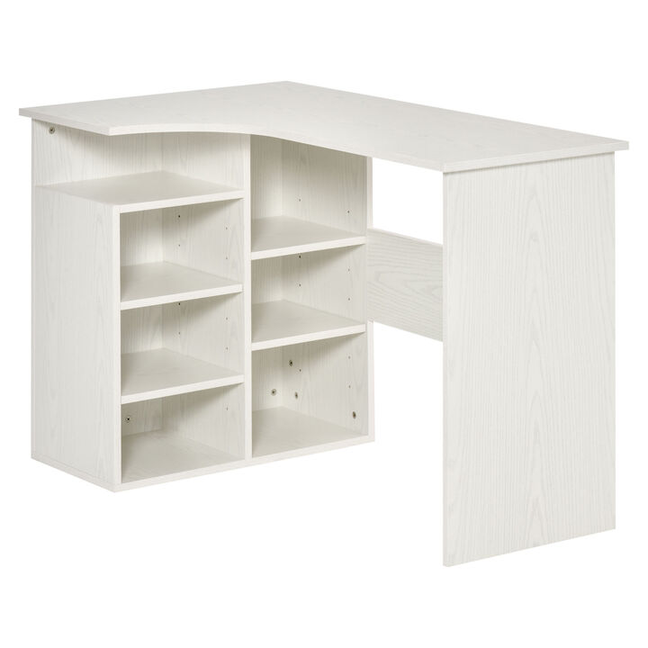 L-Shaped Home Office Corner Computer Desk Study Table with Storage Shelf White