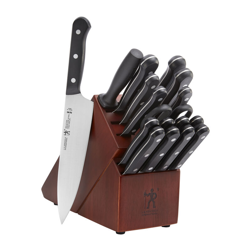 HENCKELS Razor-Sharp Solution 18-pc Knife Set with Block, Chef Knife, Steak Knife, Utility Knife, Dark Brown, Stainless Steel, German Engineered Informed by 100+ Years of Mastery