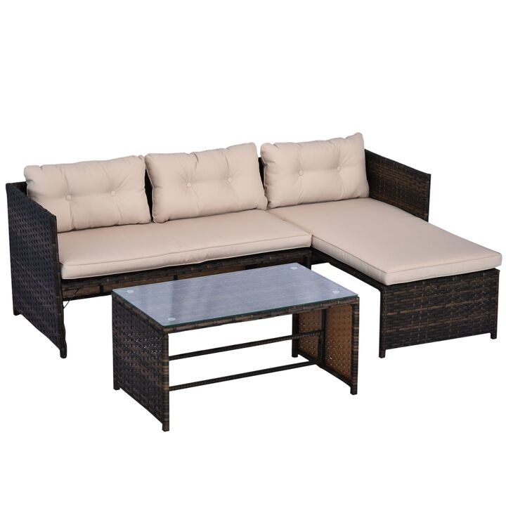 3-Piece Wicker Patio Furniture Sets: Rattan Conversation Sets, Sectional sofa set with Cushioned Lounge Chaise for Garden Poolside or Porch