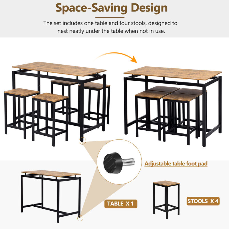 Merax 5-Piece Kitchen Counter Height Table Set, Industrial Dining Table with 4 Chairs