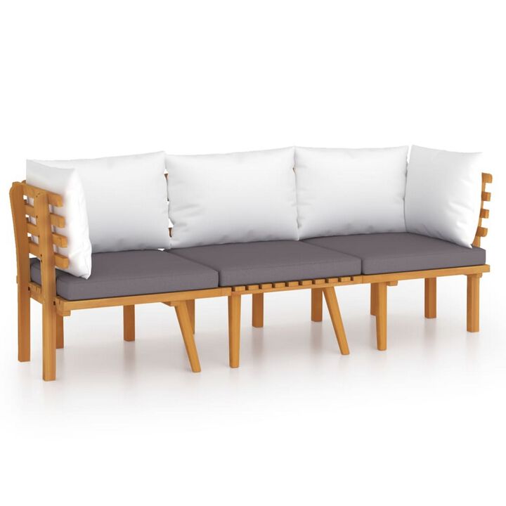 Roma 3pc Modular Outdoor Sofa Set, Solid Acacia Wood, Gray and White - Benzara