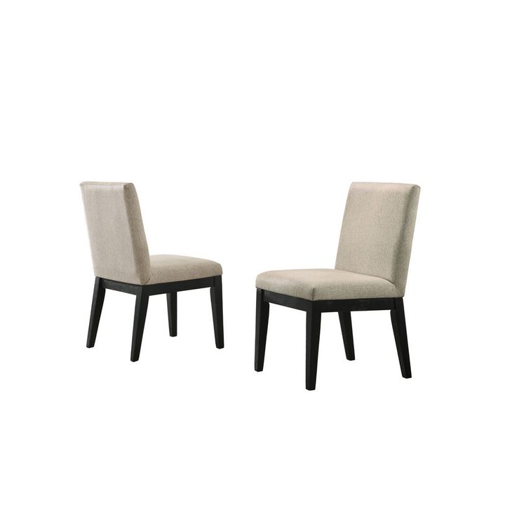 19 Inch Wood Dining Chair, Set of 2, Padded Backrest, Beige Upholstery - Benzara