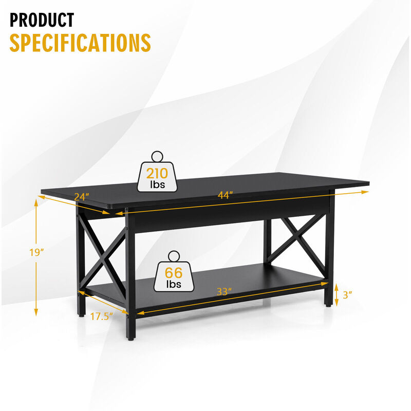 2-Tier Industrial Rectangular Coffee Table with Storage Shelf