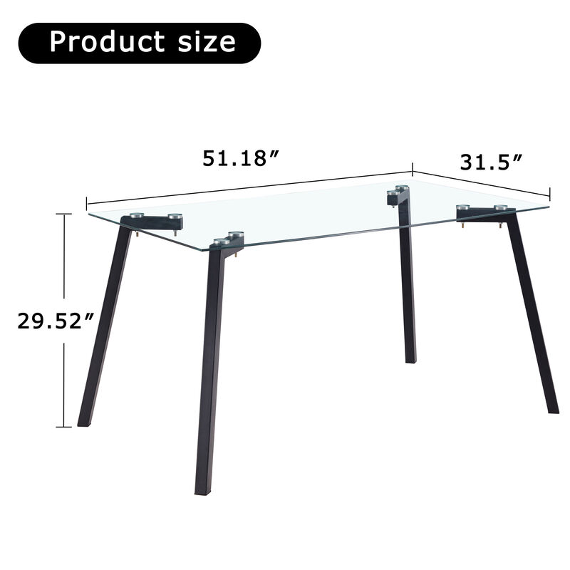Hivvago Modern Minimalist Rectangular Tempered Glass Dining Table with Metal Legs