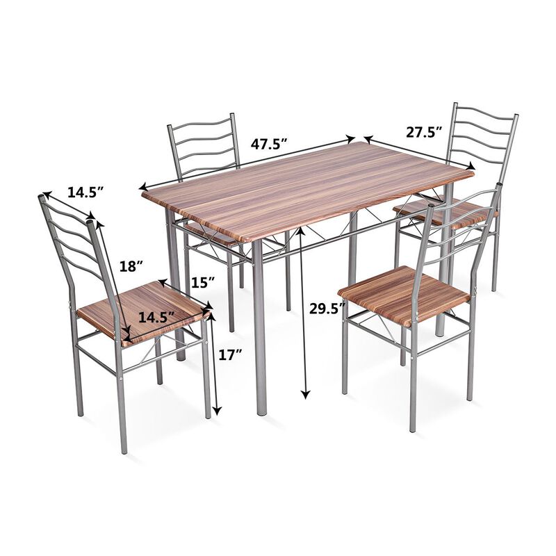 5 Pieces Wood Metal Dining Table Set with 4 Chairs