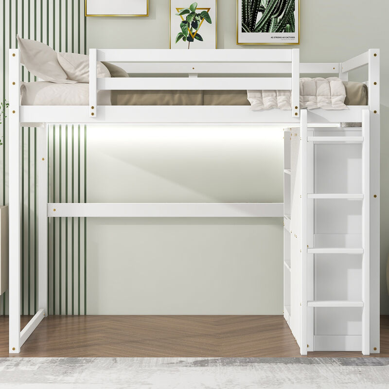 Merax Loft Bed with Wardrobe and Storage Shelves