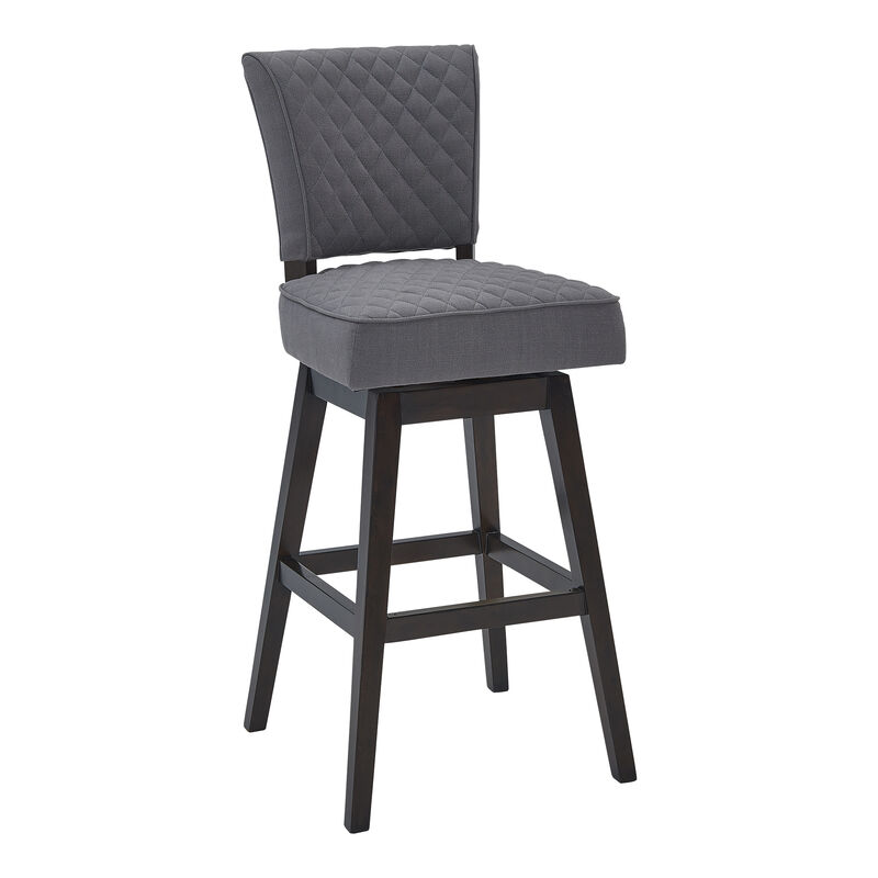 Gia  Counter Height Swivel Grey Fabric and Espresso Wood Bar Stool