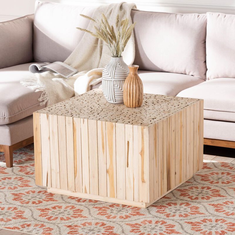 Bali & Pari Augusta Bohemian Natural Teak Wood Coffee Table with Unique Repurposed Wood Logs