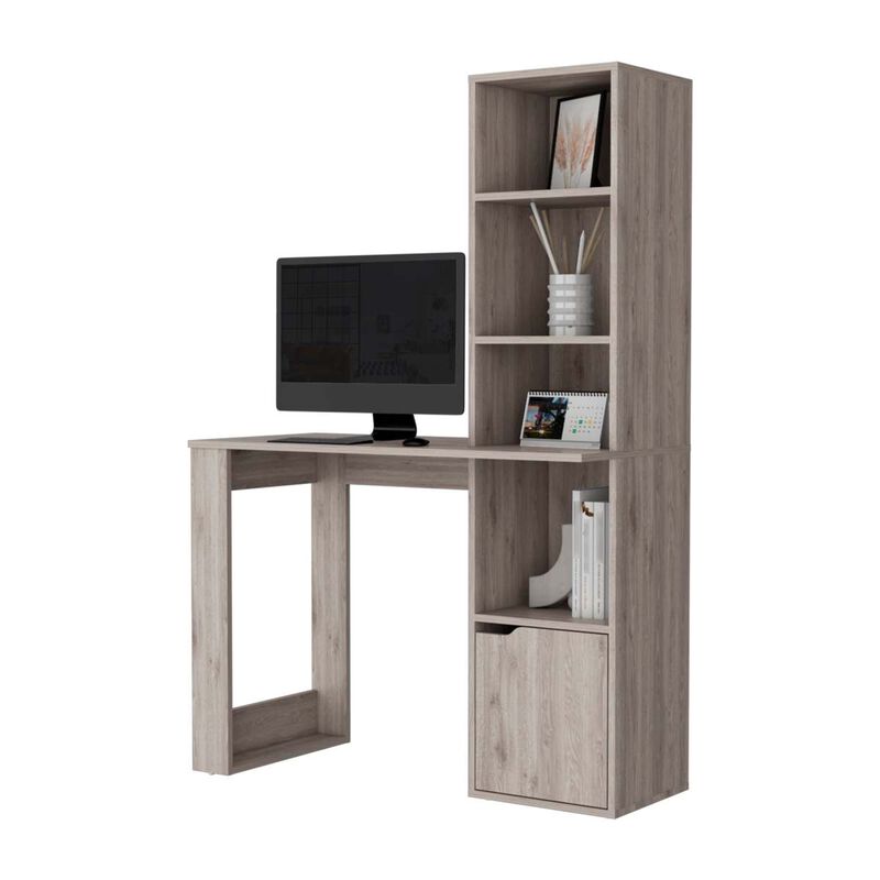 Broadmoor Computer Desk with 4-Tier Bookcase and 1-Door Cabinet Gray