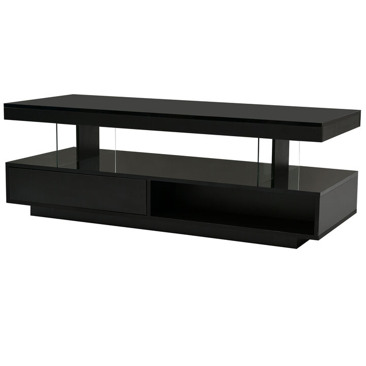 LED Coffee Table With Storage and Display Shelves