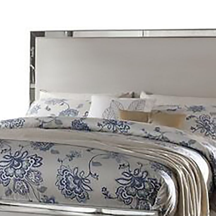Stylish And Deluxe Queen Size Panel Bed, Silver-Benzara