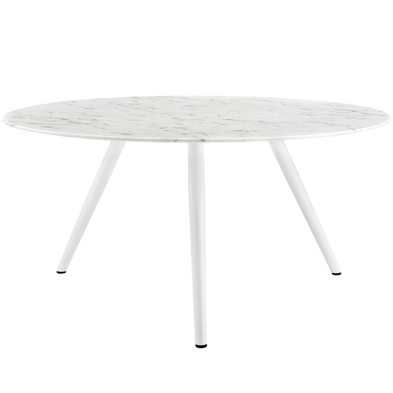 Modway Lippa 60" Mid-Century Dining Table with Round Artificial Marble Top and Tripod Base in White