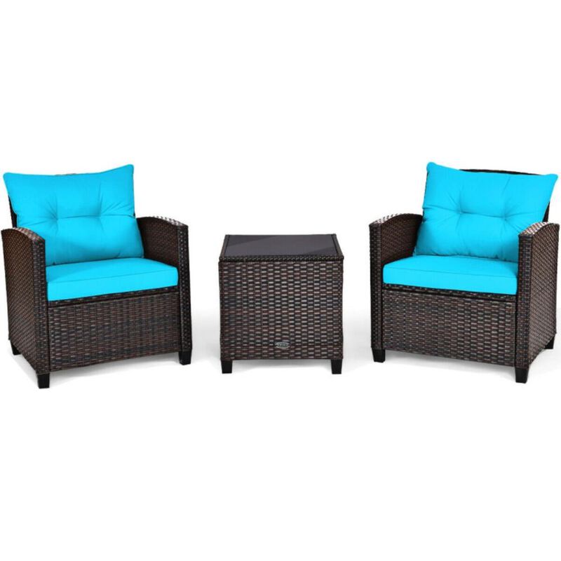 Hivvago 3 Pieces Rattan Patio Furniture Set with Washable Cushion