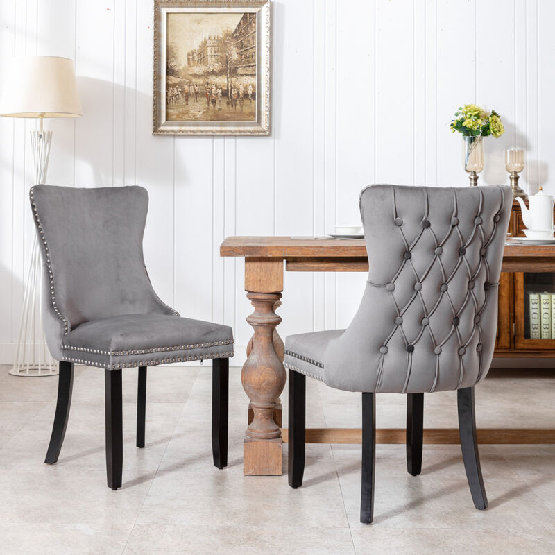 Set of 2 Upholstered Wingback Dining Chairs